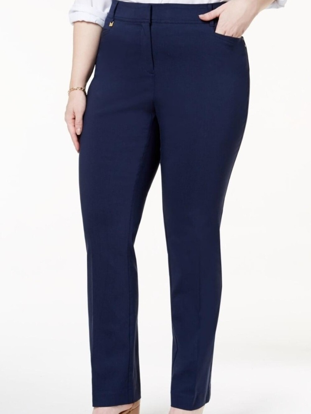 JM Collection Macy's Navy Straight-Leg Trousers Elastic Waist